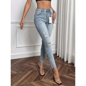 Evidnt Verona Skinny Ankle Jeans 24 (24x25.5) Blue Distressed Denim Womens